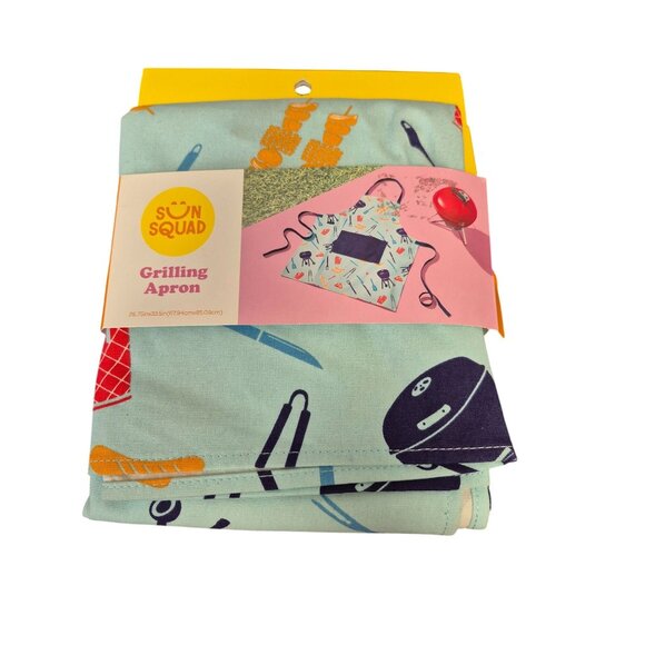 Sun Squad BBQ Grilling Apron With Pocket Adjustable Straps Blue Multicolor 13x72 - Picture 2 of 2